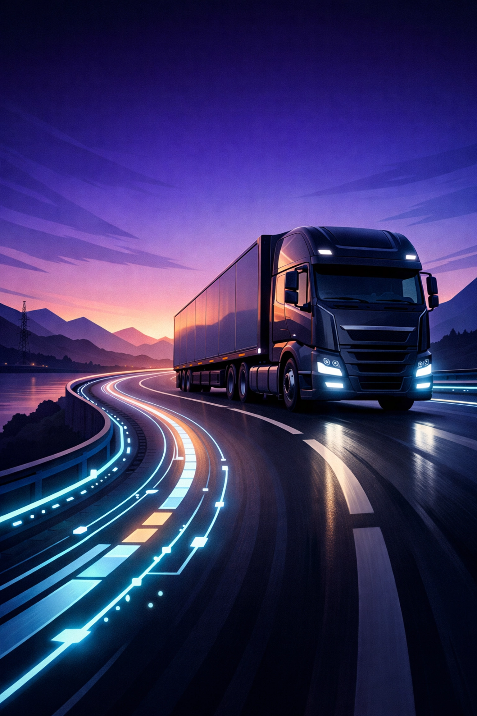 Class 1 HGV truck driving on a North West motorway at dawn, showcasing regional driving career paths.