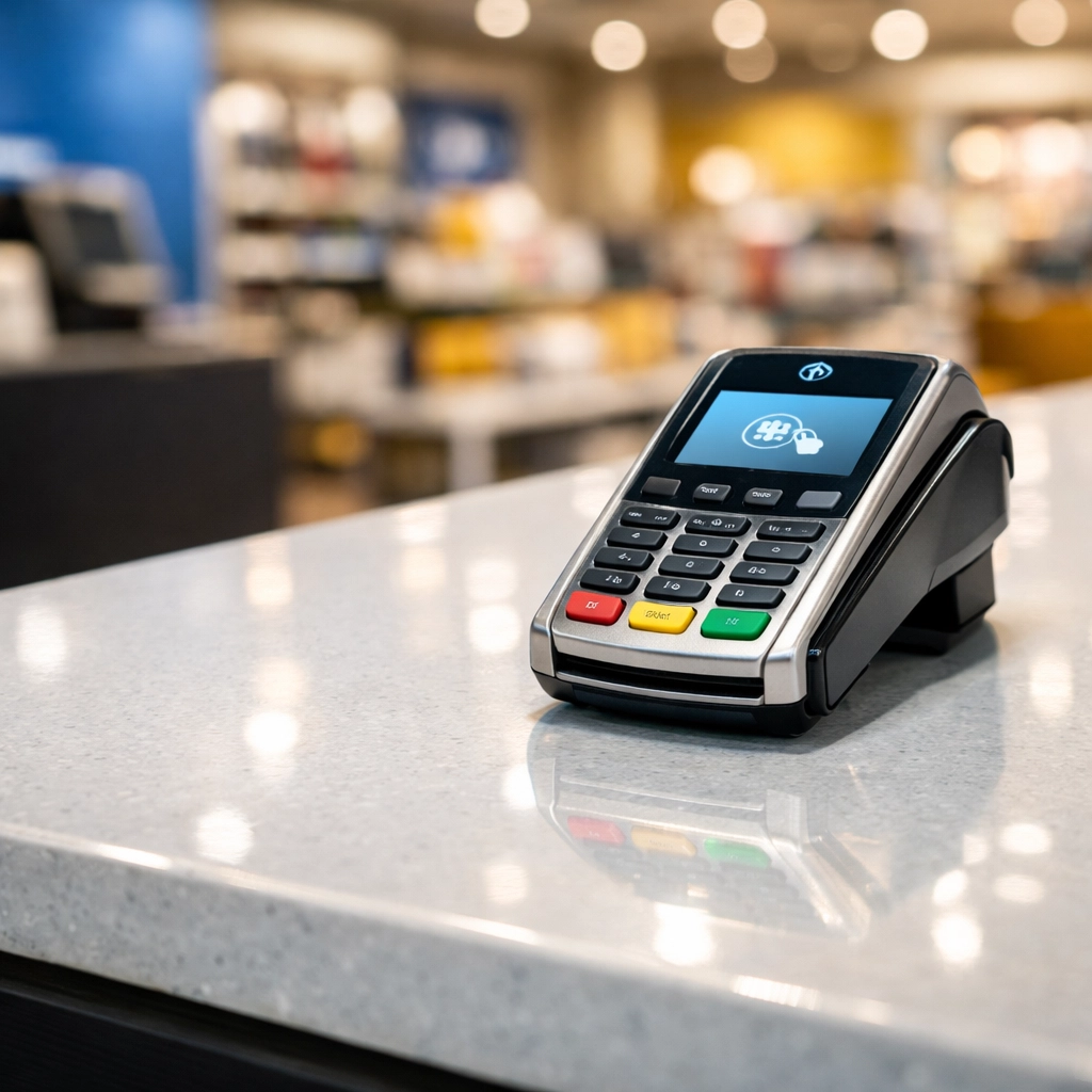 Sanitized retail checkout counter in Leominster reflecting professional commercial cleaning standards.