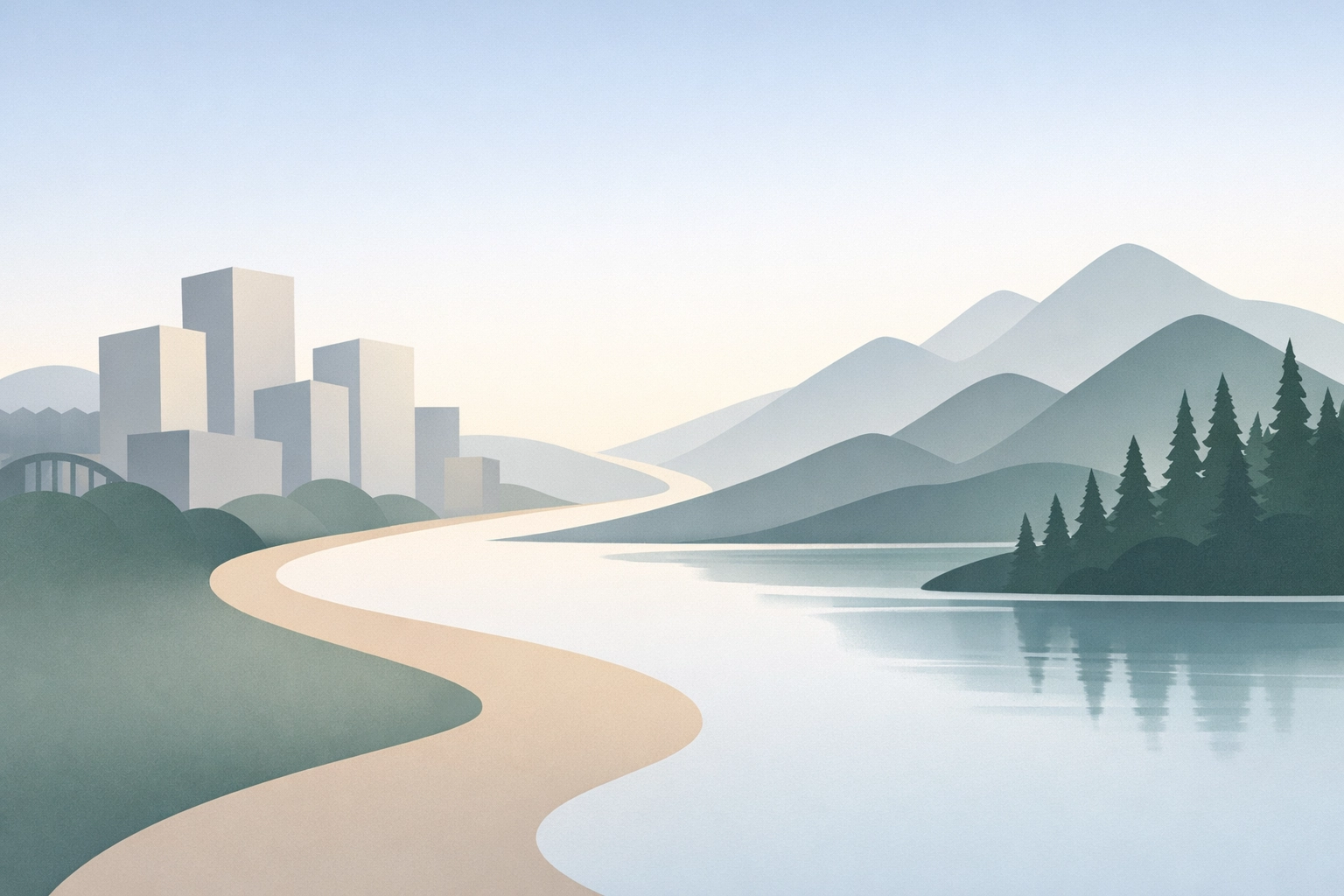 Conceptual art showing the geographic link between Spokane urban housing and North Idaho natural landscapes.