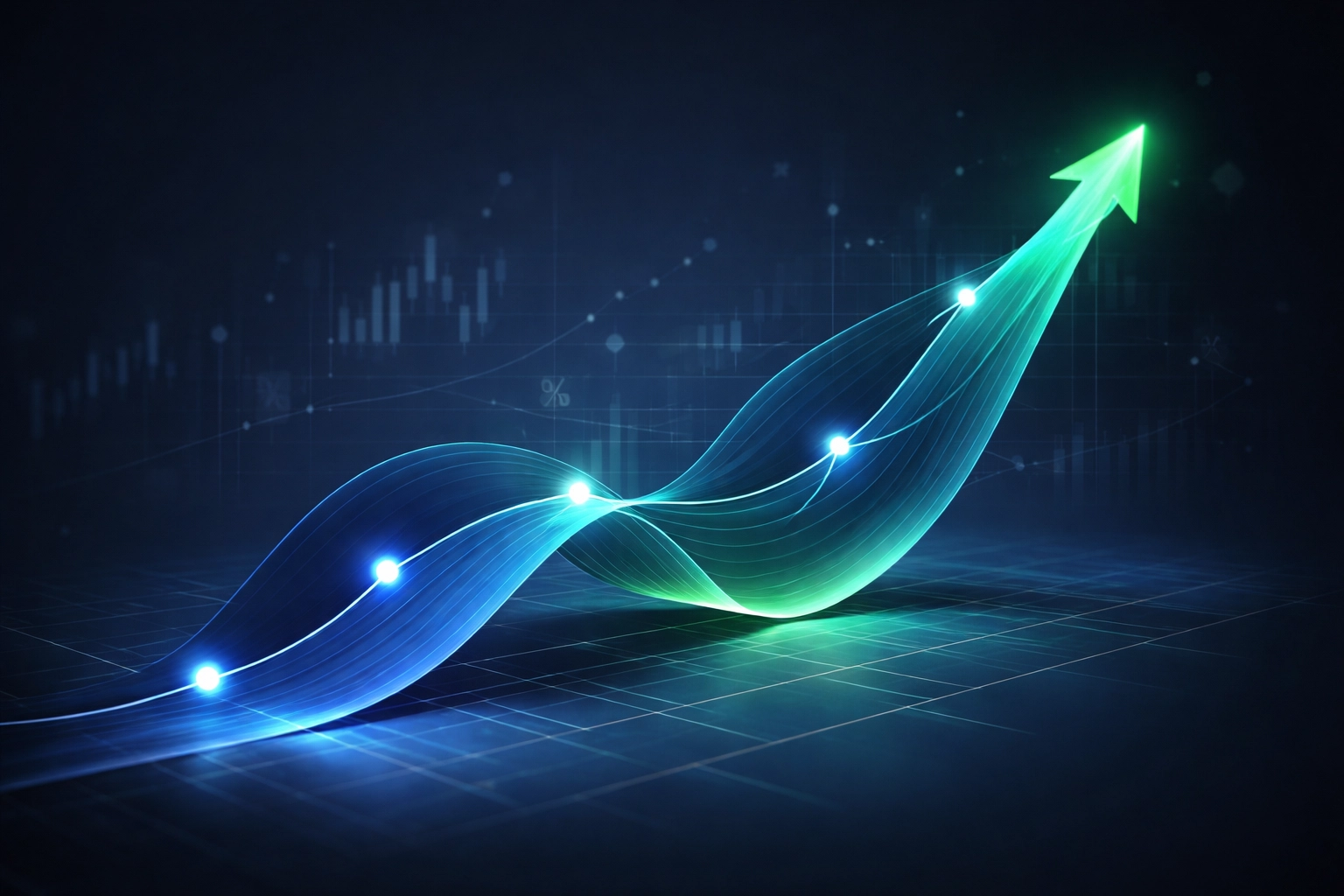 Upward-trending performance chart displays enhanced portfolio returns with the 40/30/30 investment model, highlighting risk-adjusted growth.
