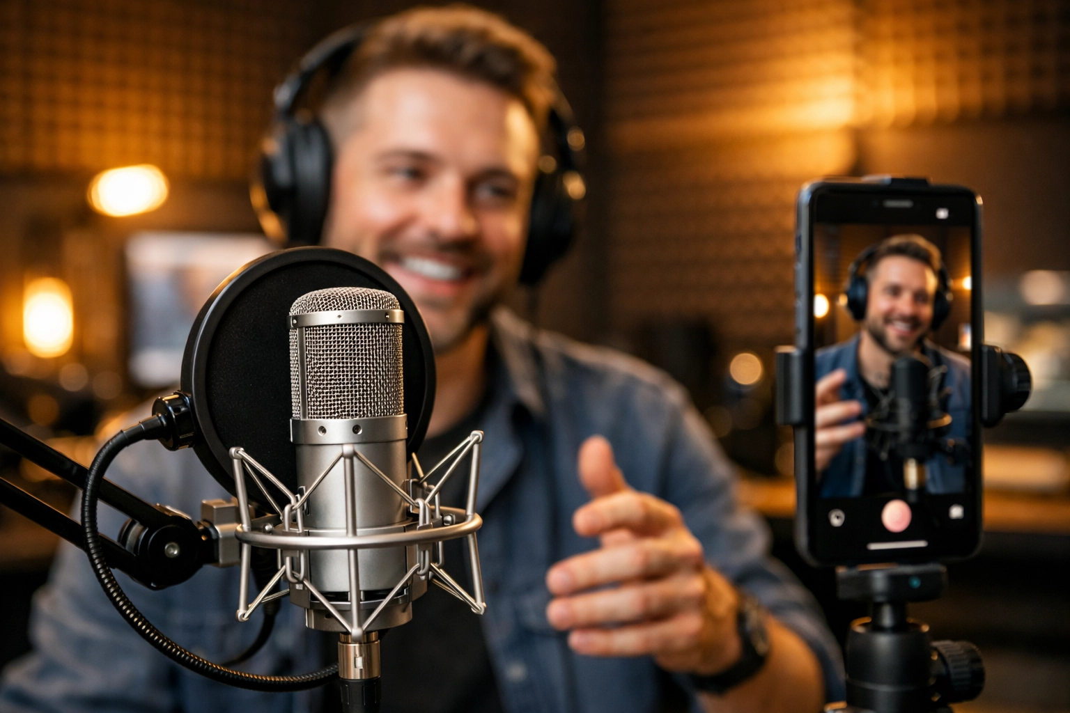 Professional podcast studio setup capturing creator-led content for an omnichannel digital media strategy.