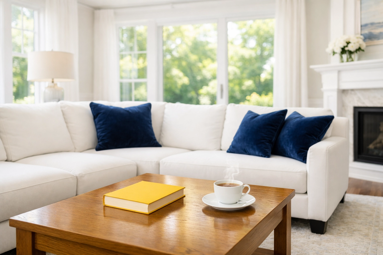 A bright, clean Natick living area showing the benefits of a recurring house cleaning schedule.