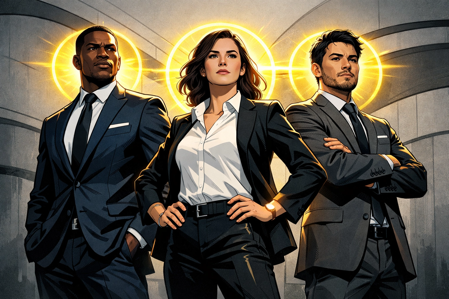 A team of Amazon account management experts standing together to symbolize professional brand growth services.