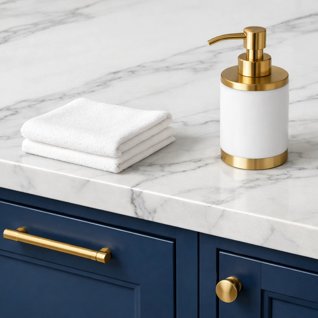 Pristine luxury kitchen with marble counters cleaned by The Cleaning Ninjas Inc in Carlisle, MA.