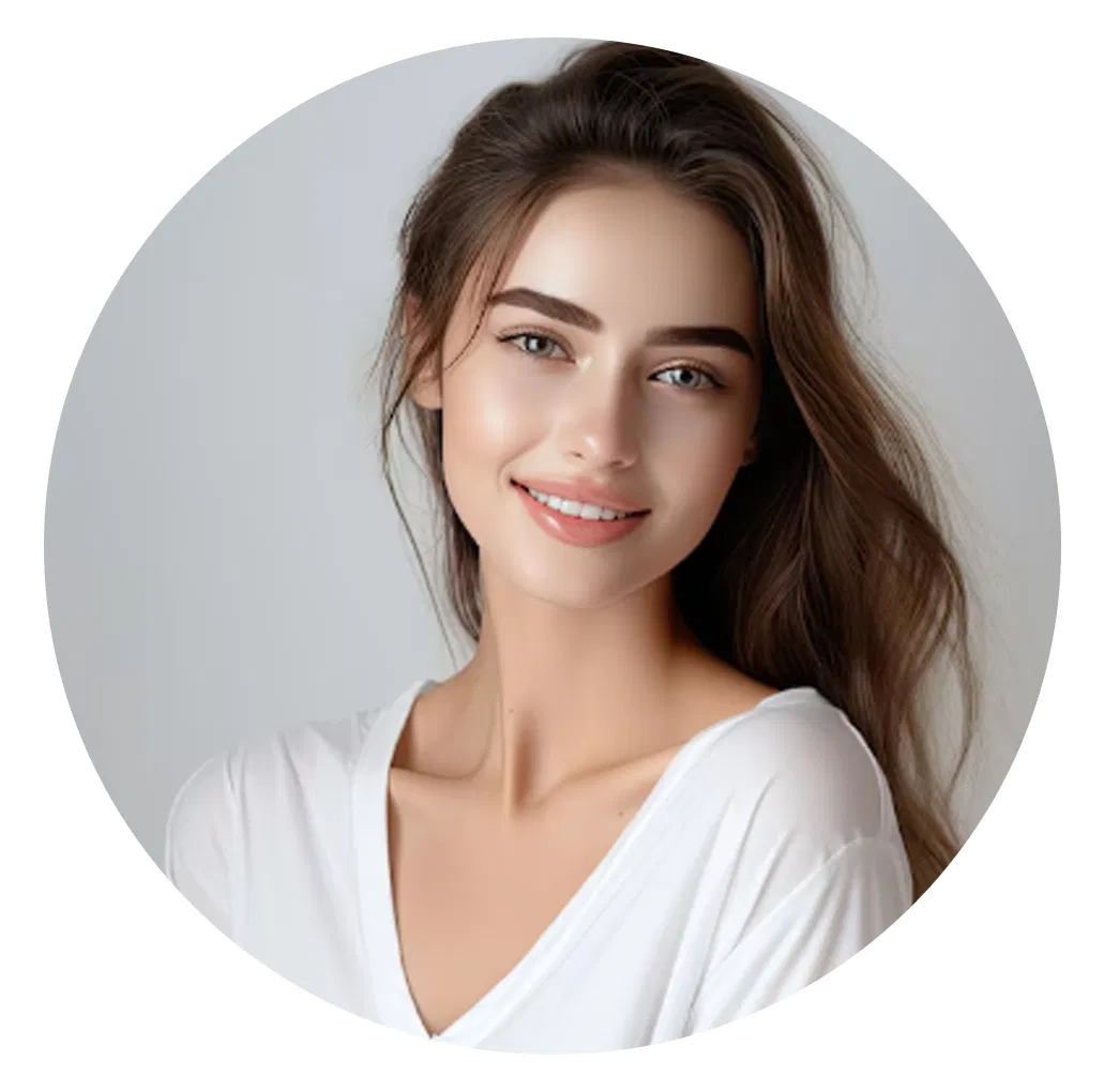 Mujer joven con piel radiante y sana mostrando los resultados del aceite de zanahoria