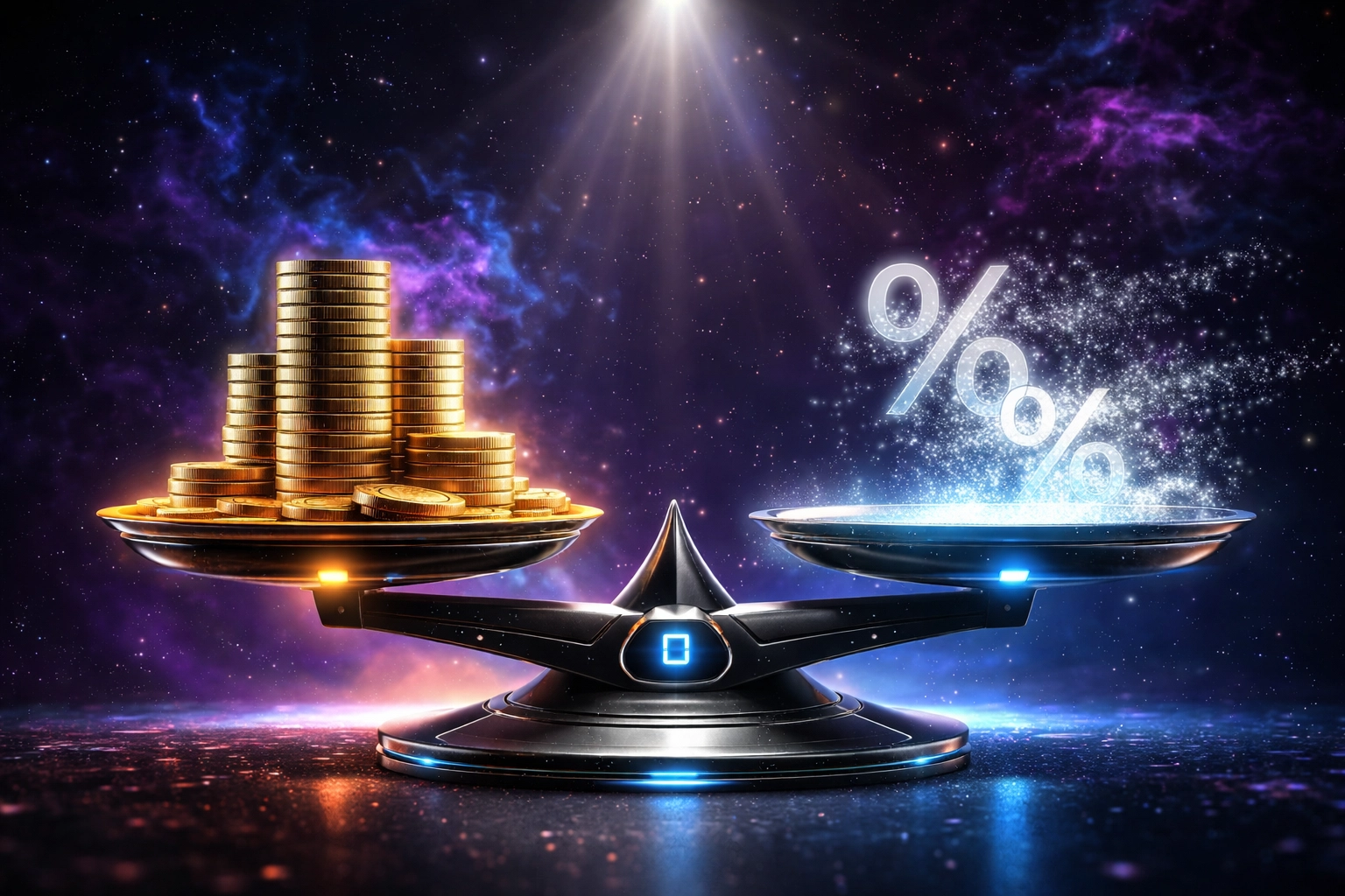 Digital scale comparing crypto payment fees showing Larecoin savings versus CoinPayments percentage-based charges