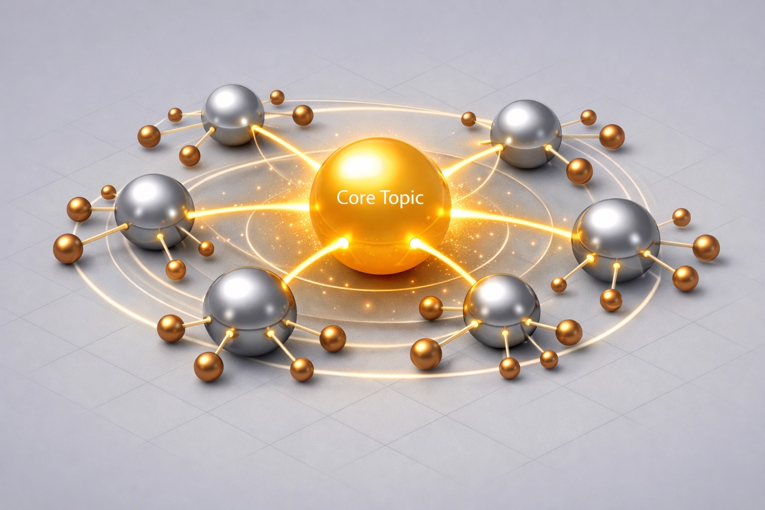 A digital galaxy model illustrating content clusters and topic authority for TikTok SEO ranking.