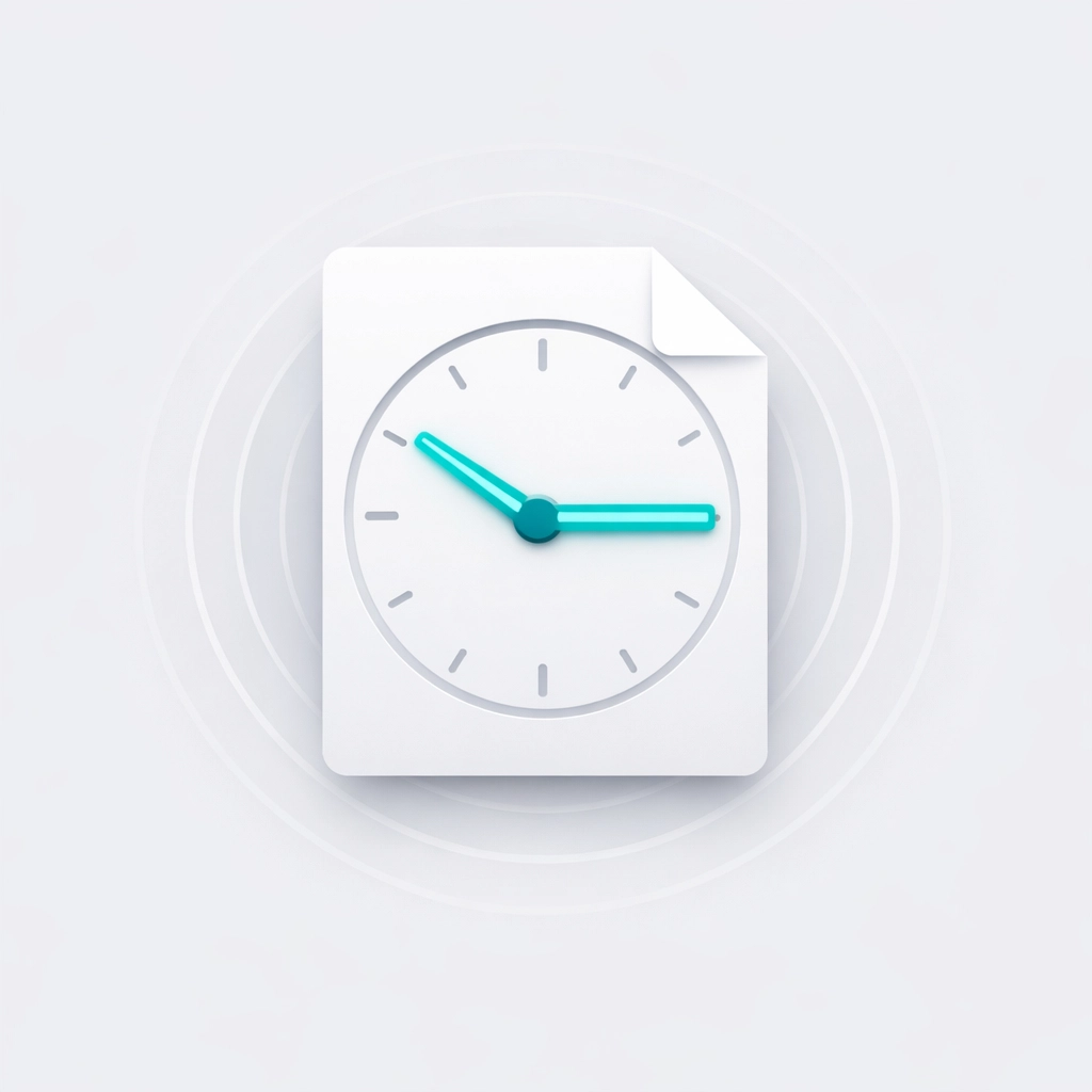 Document icon with a clock representing content freshness and SEO update cycles for AI search visibility.