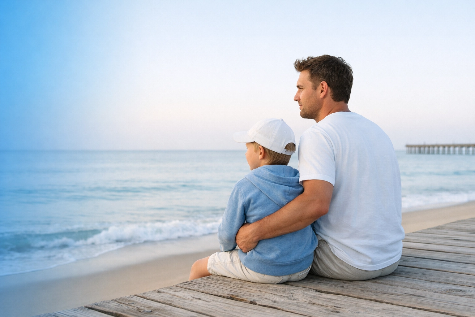 Father and child on a Virginia Beach pier, symbolizing the importance of visitation rights in Hampton Roads.