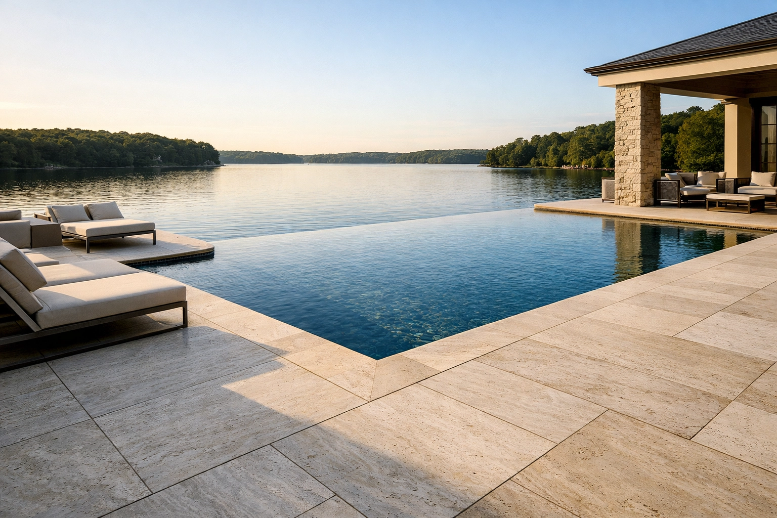 Infinity pool at a luxury Connecticut rental property representing high-risk liability exposure.