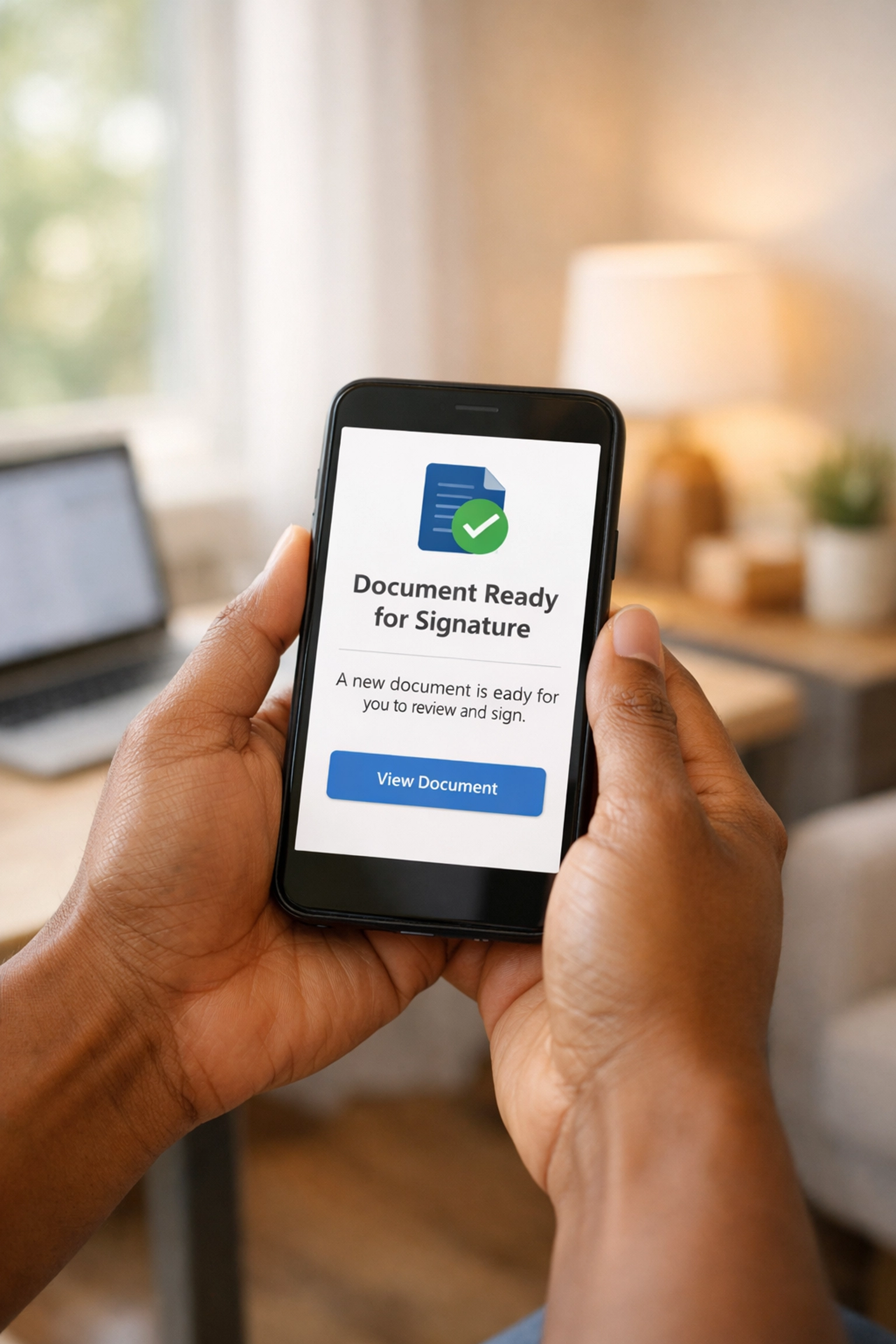Hands holding smartphone displaying digital business document notification from registered agent