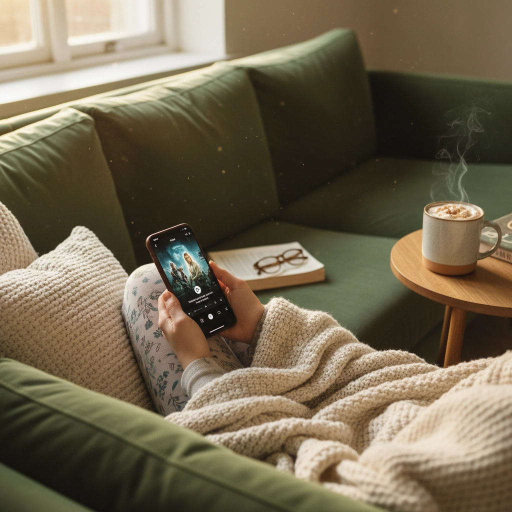 Sat on the Sofa watching Netflix on a Smartphone