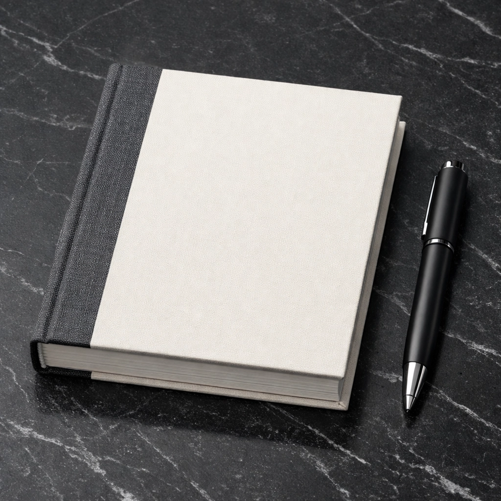 A high-quality hardcover book and fountain pen illustrating how leaders turn experience into authority.