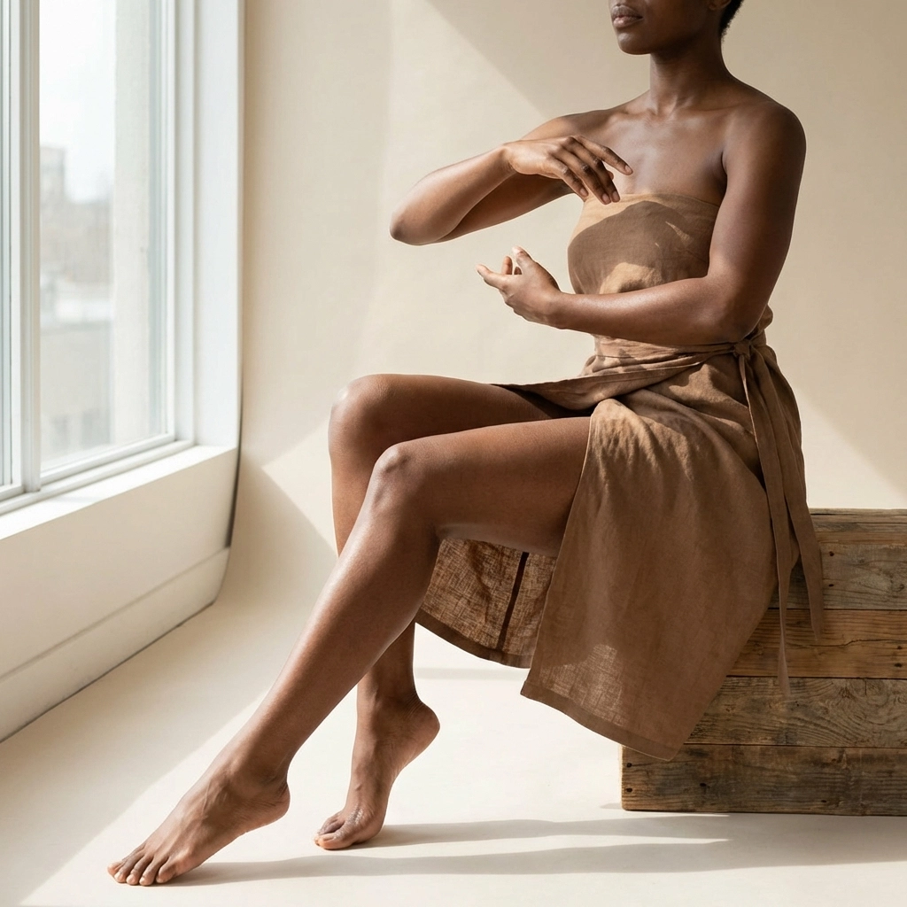 Fine art nude photography of a model in a studio demonstrating professional posing and foreshortening.