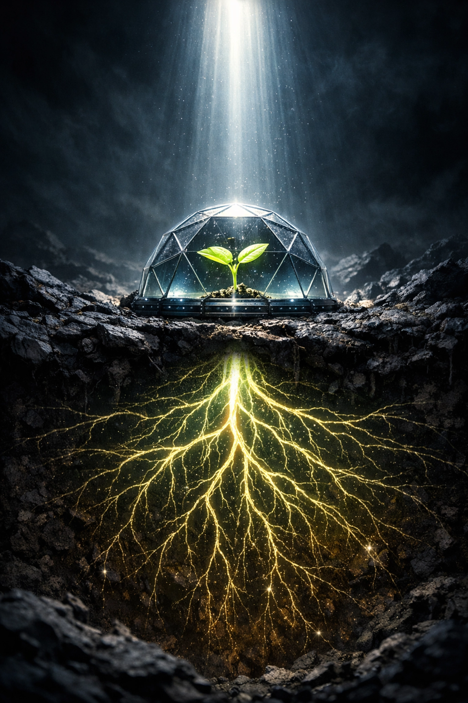 Resilient green sprout with deep roots symbolizing the strength found in unsecured working capital for SMBs.