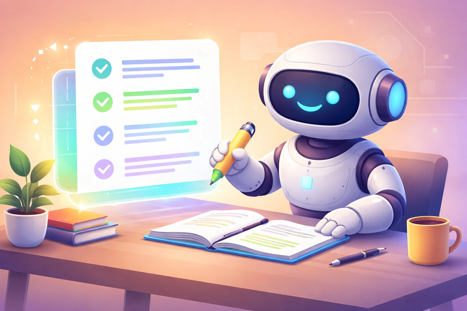 Illustration of AI assistant optimizing content structure for effective conversational SEO strategies.