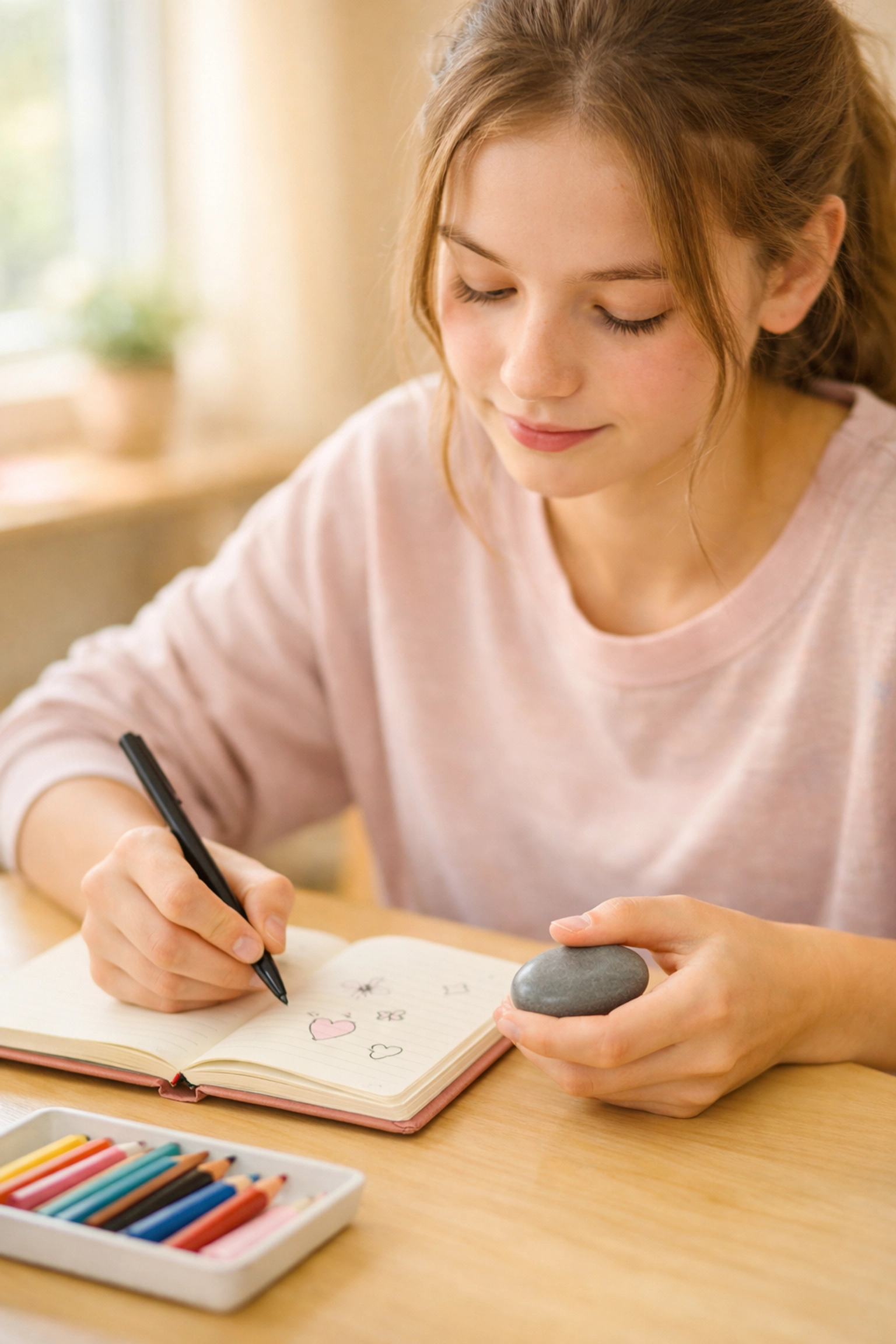 A teen practicing emotional regulation skills at a youth residential treatment center for adolescent girls.