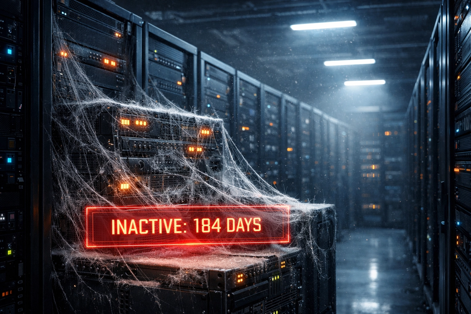 Inactive server infrastructure with dormant status highlighting shadow IT license waste