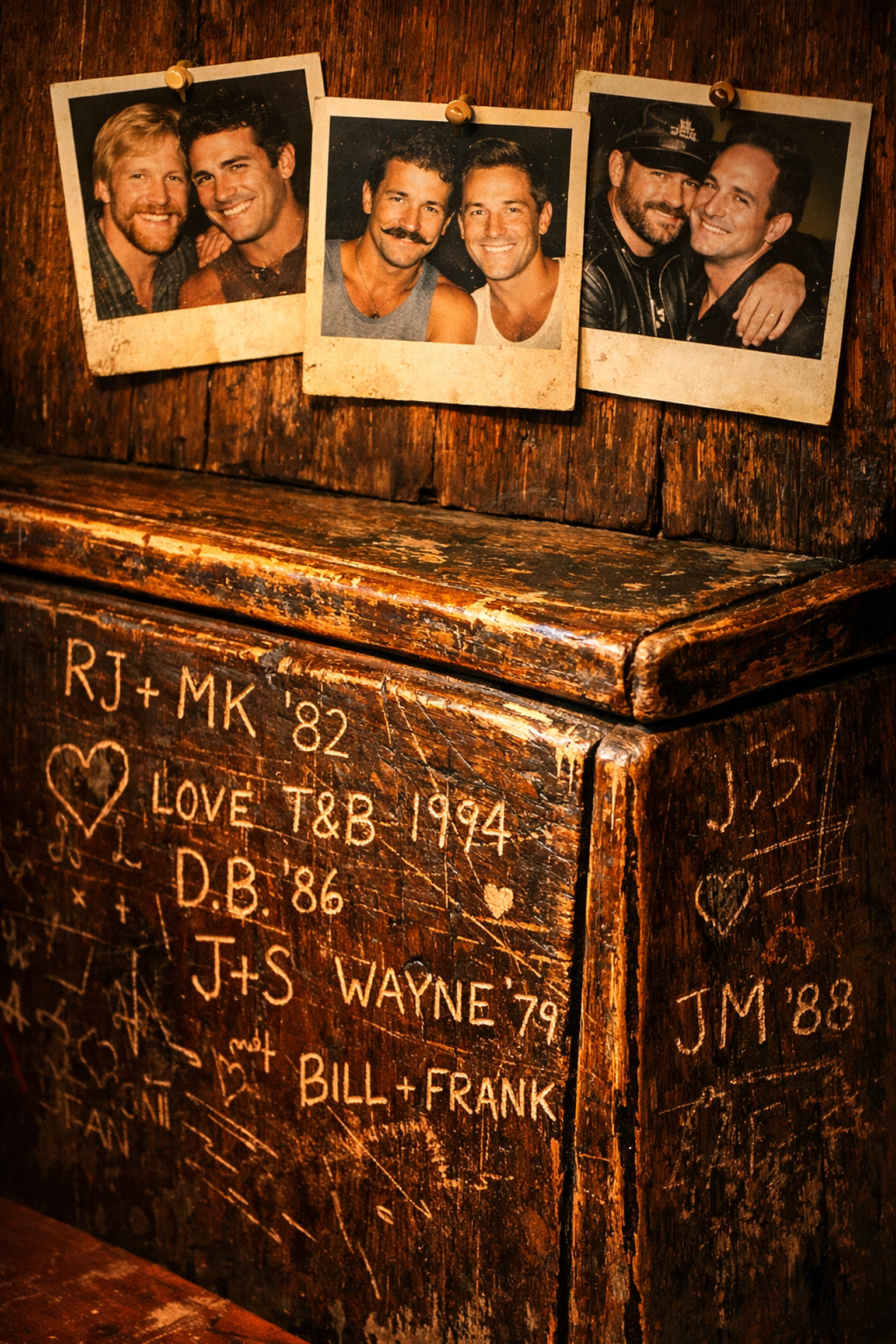 Carved initials and vintage photos preserving decades of LGBTQ+ bar history and connections