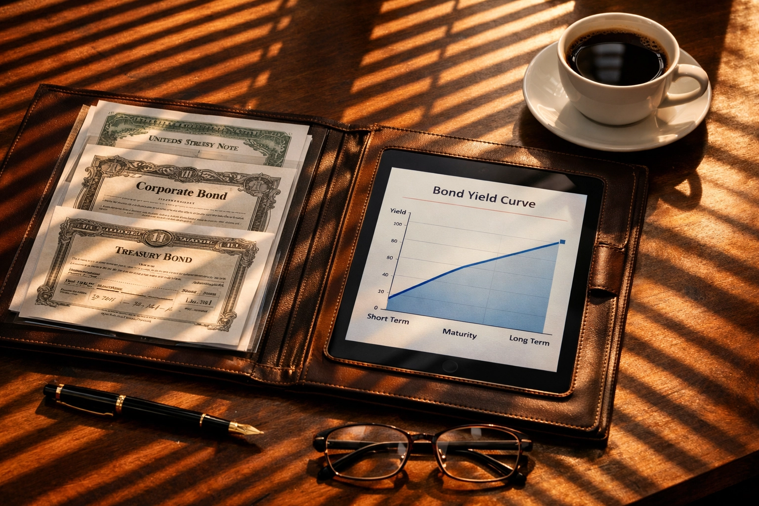 Fixed income bond portfolio with treasury notes and yield curve analysis for 30% allocation