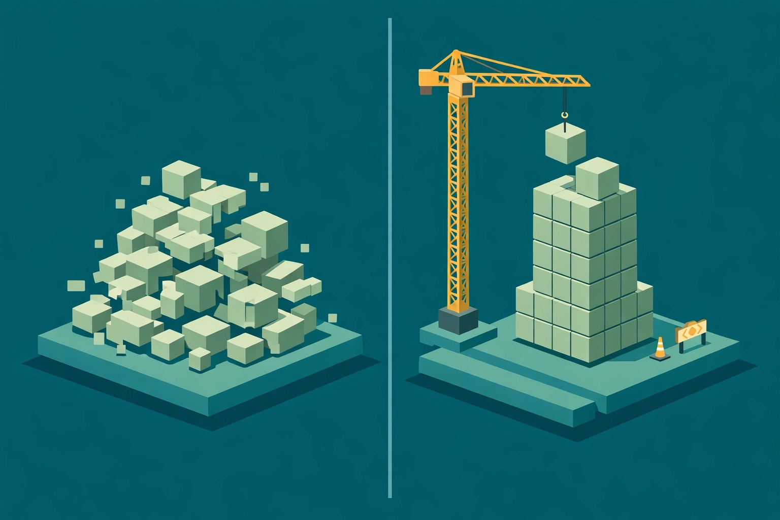 Structured digital foundation being built to represent organized server-side GTM data architecture.