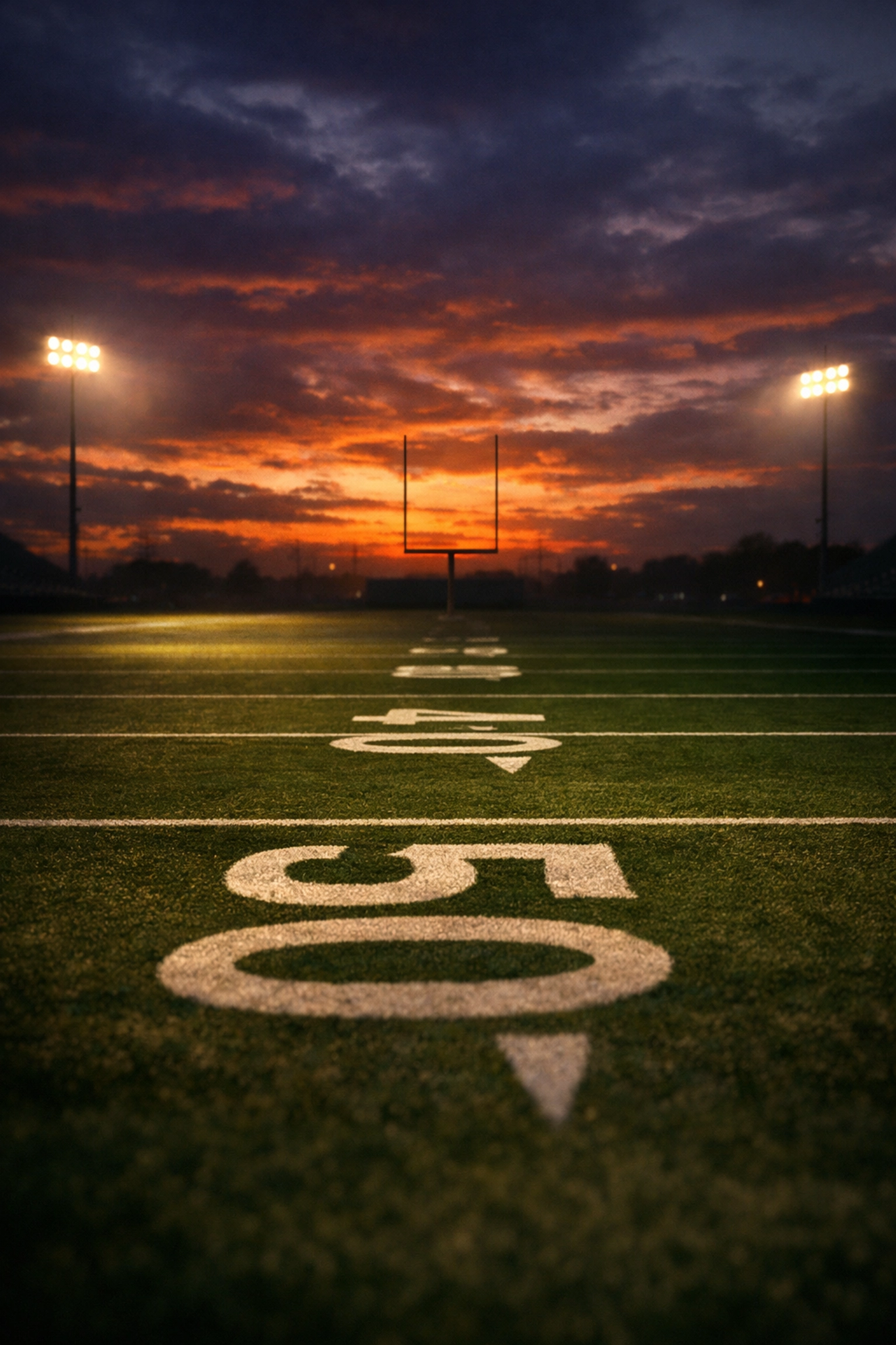 Empty football field at sunset symbolizing new opportunities in college football