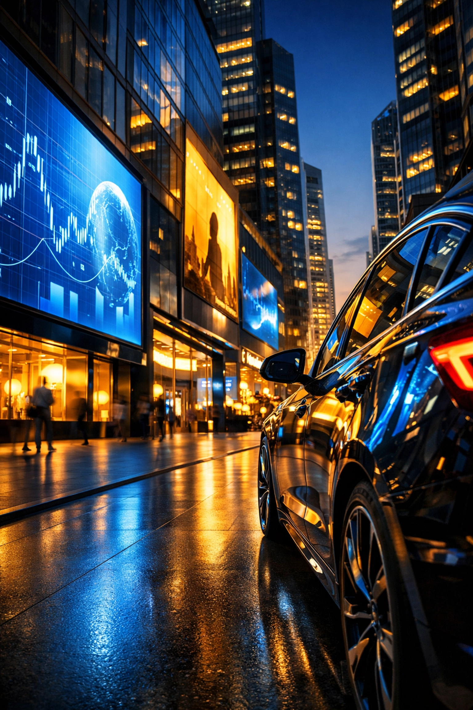 Hyper-local DOOH advertising displays on a modern city street illustrating precision branding in urban environments.