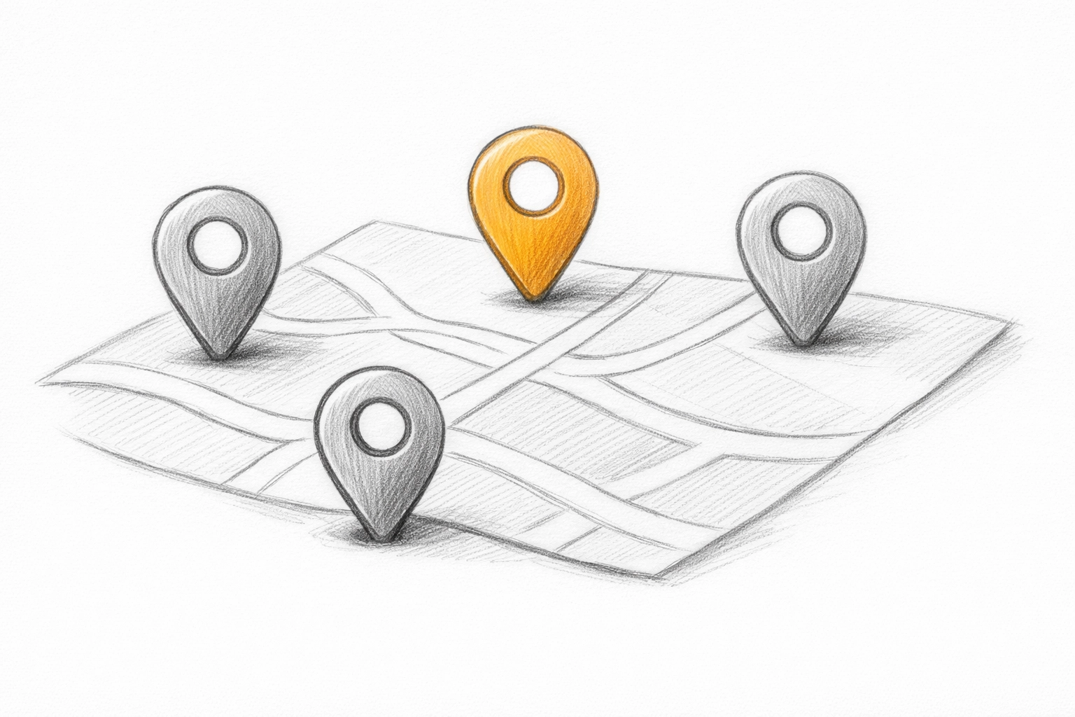 Map with multiple location pins representing service area coverage for local businesses