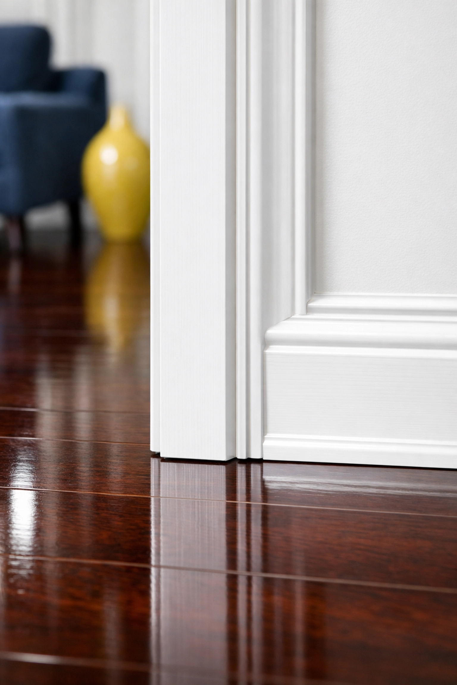 Pristine white trim and polished wood floors following a deep cleaning service in Leominster MA.