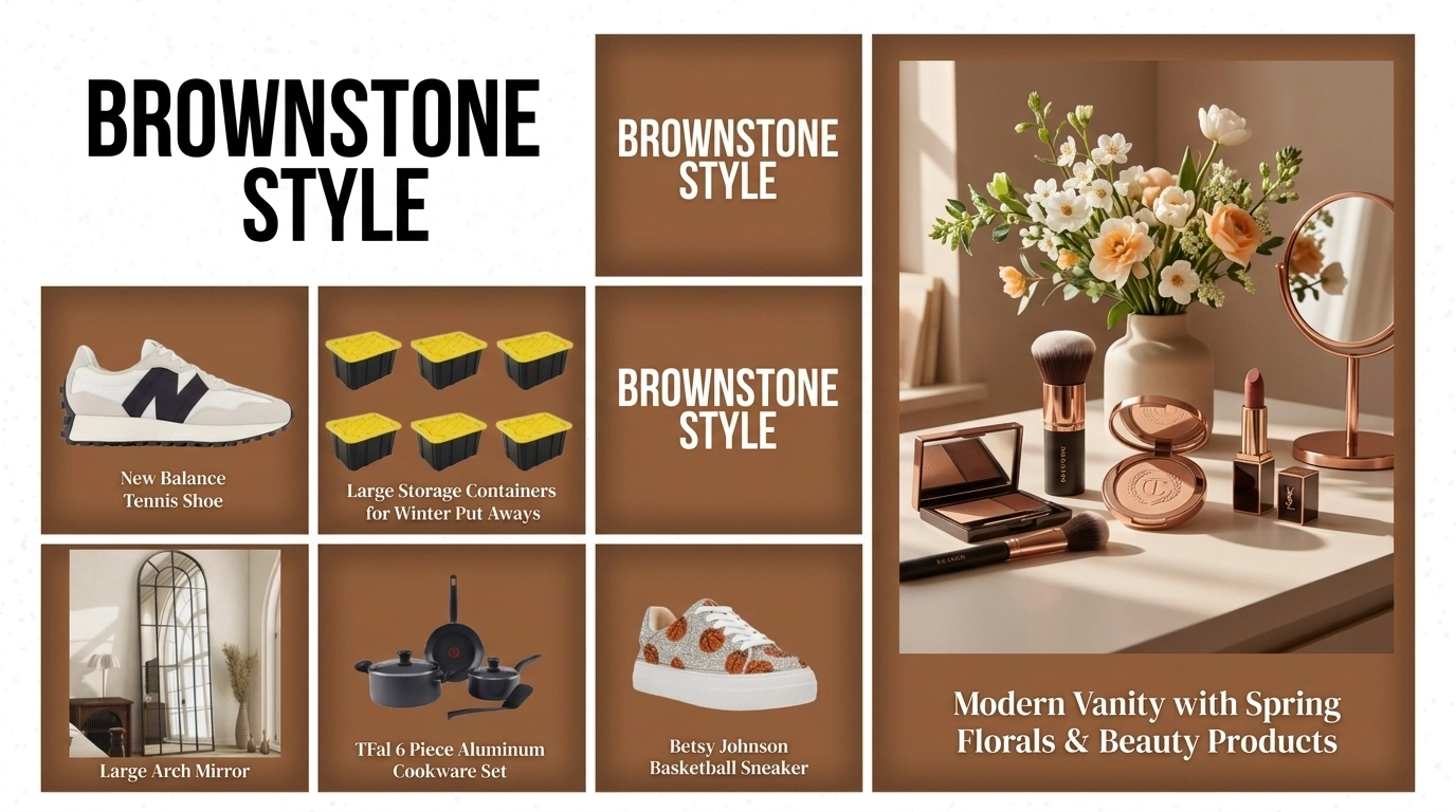 Hero Image: A spring-themed beauty vanity with warm, earthy tones