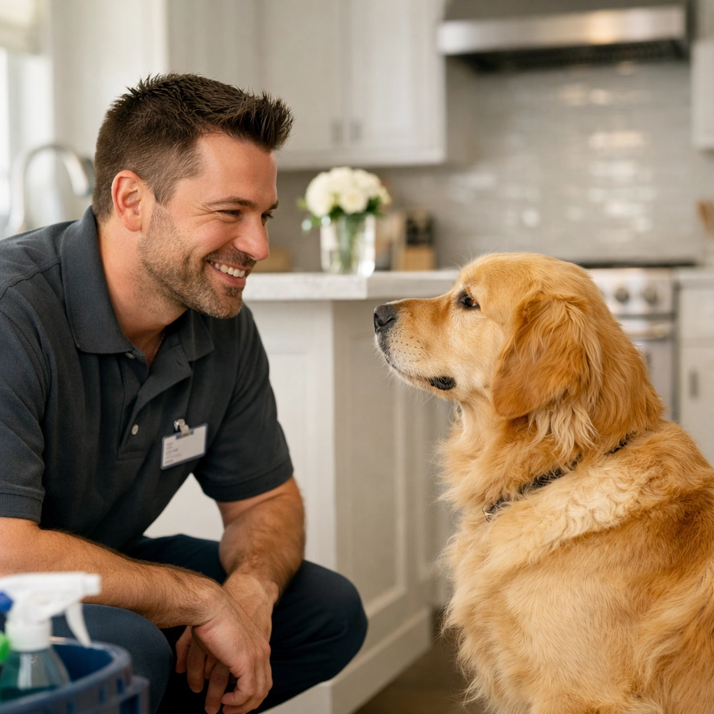 Trustworthy house cleaning in Kissimmee featuring pet-safe professional interaction protocols.