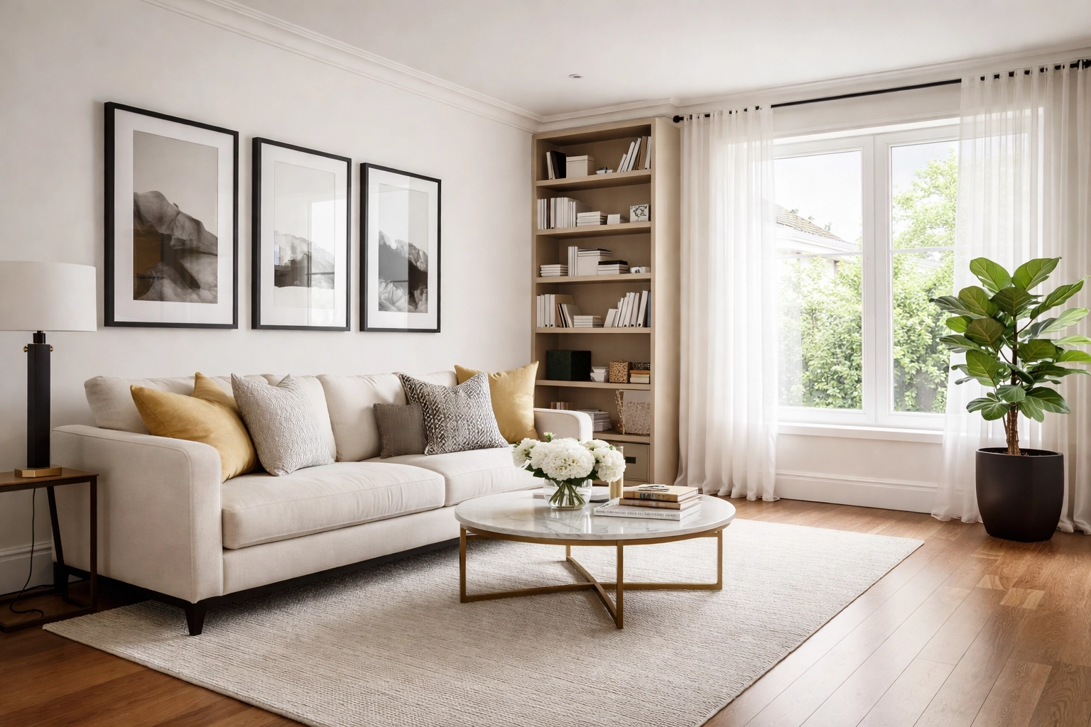 Elegant rental property living room showing meticulous care and high-quality property management