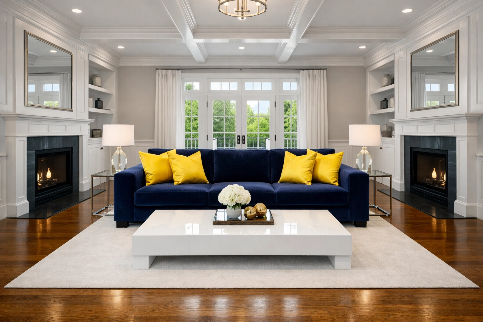 Impeccably clean living room showcasing professional deep cleaning Lowell standards and organization.