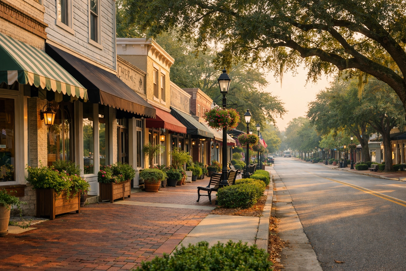 Summerville street scene with spring blooms