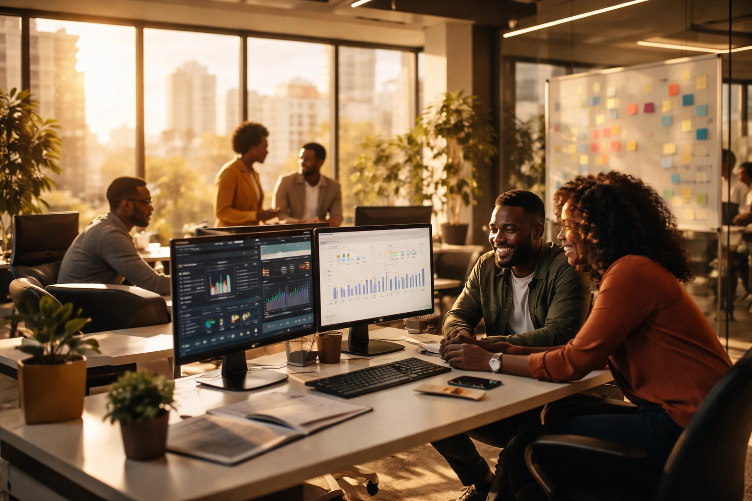 More Than Just a Shop: The Future of The Black Wall Streets is Here Diverse Black professionals collaborating in a modern tech office, representing Black Wall Streets' digital marketplace.