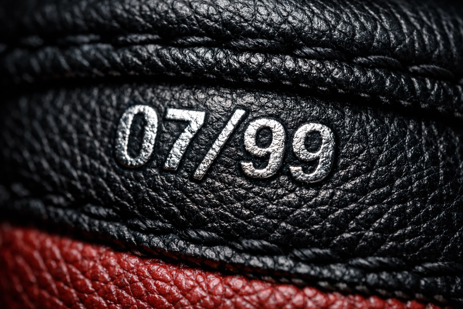 Close-up of a silver-stamped limited edition serial number 07/99 on an authentic sports collectible.