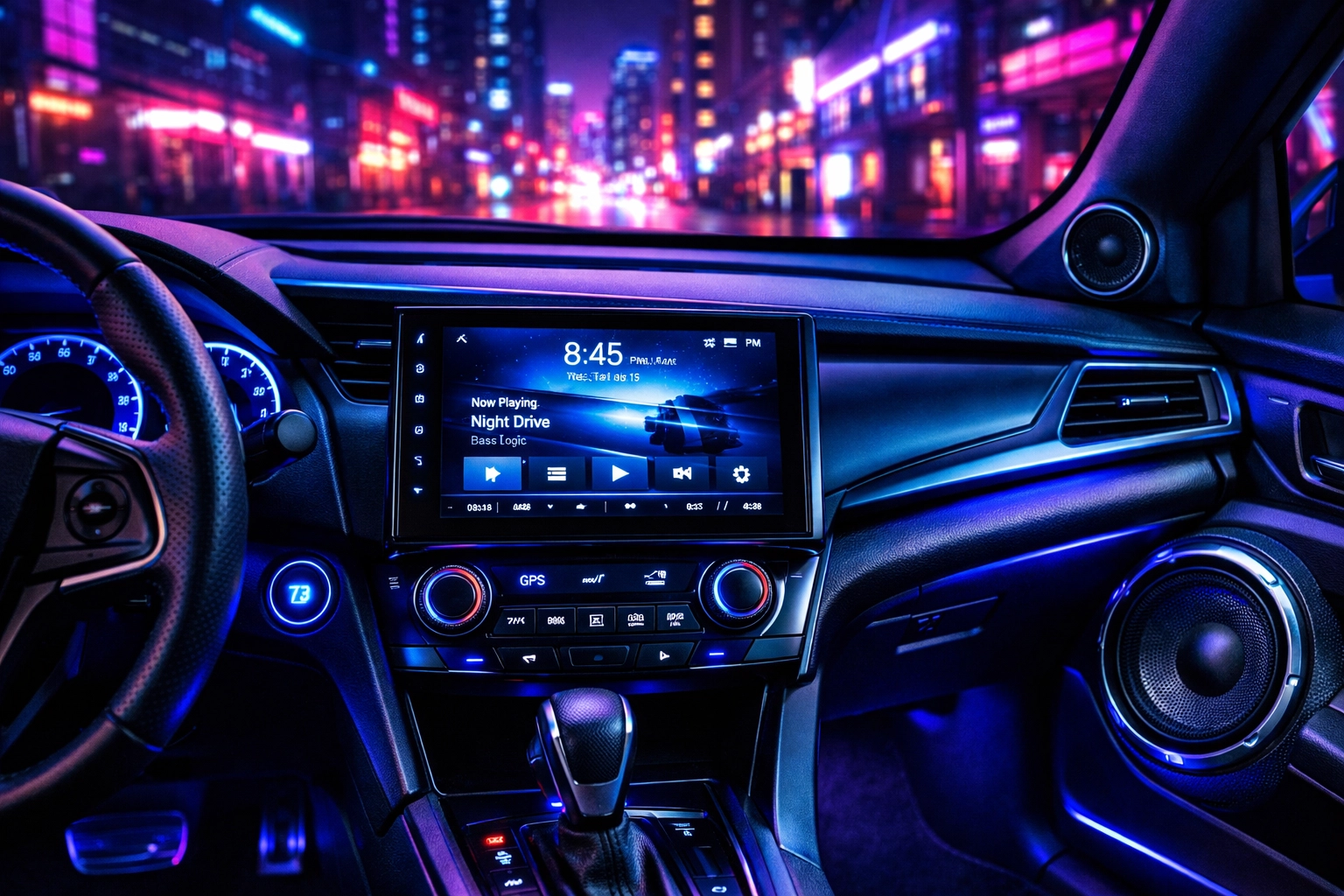 Premium car audio system installation with touchscreen head unit and speakers in Chattanooga