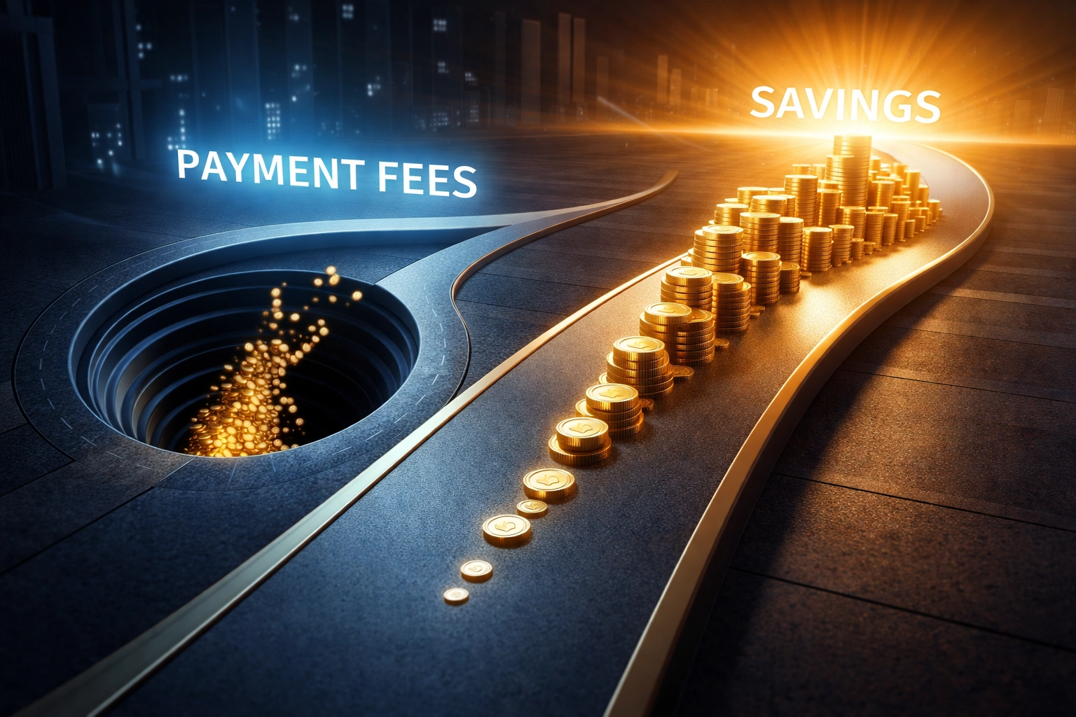 Visual comparison of traditional payment processor fees versus crypto savings, highlighting reduced merchant costs