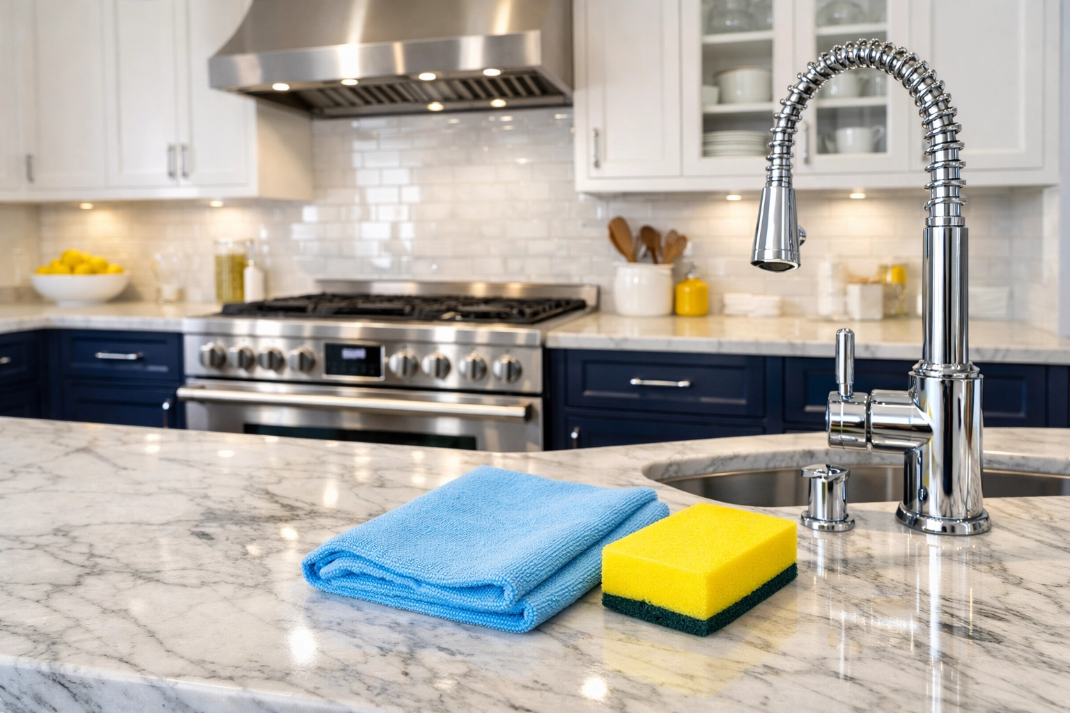 Deep kitchen cleaning in Leominster MA featuring a sparkling oven and polished chrome sink fixtures.