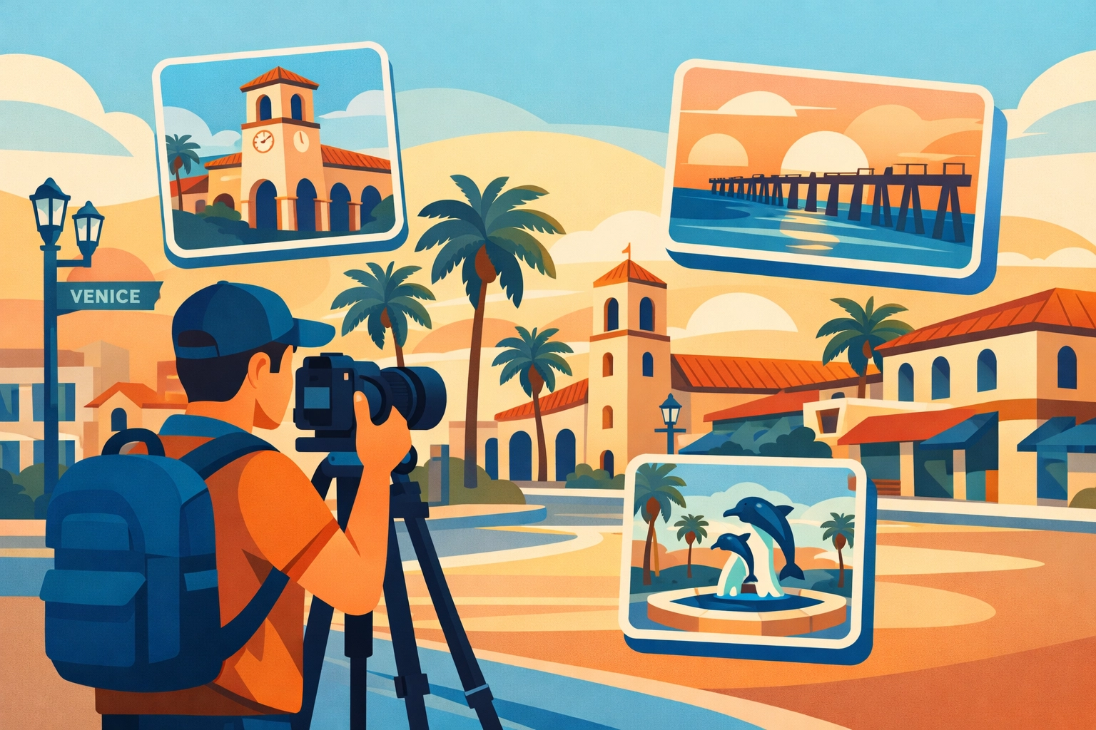 Professional photographer capturing Venice Florida downtown landmarks for custom web design