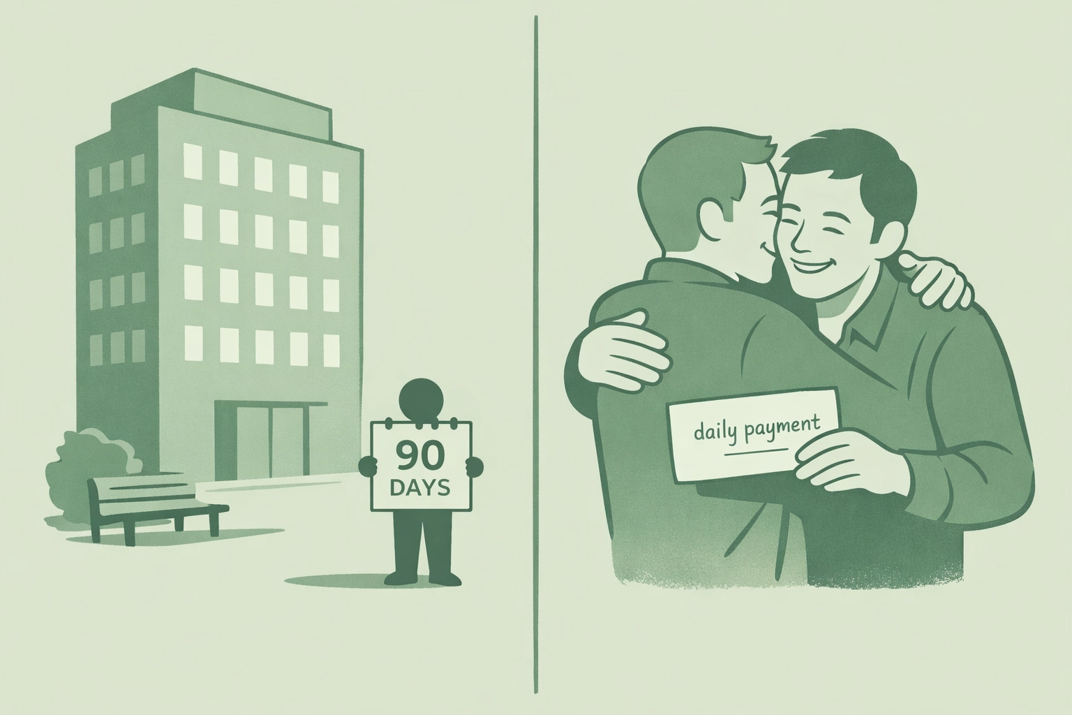 Comparison showing daily author payouts vs delayed payments for LGBTQ+ fiction writers