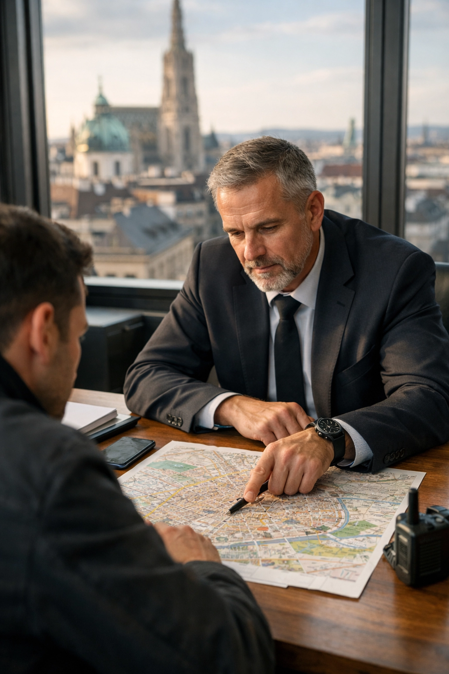 Beratung für Personenschutz in Wien: Experten planen ein diskretes Sicherheitskonzept.