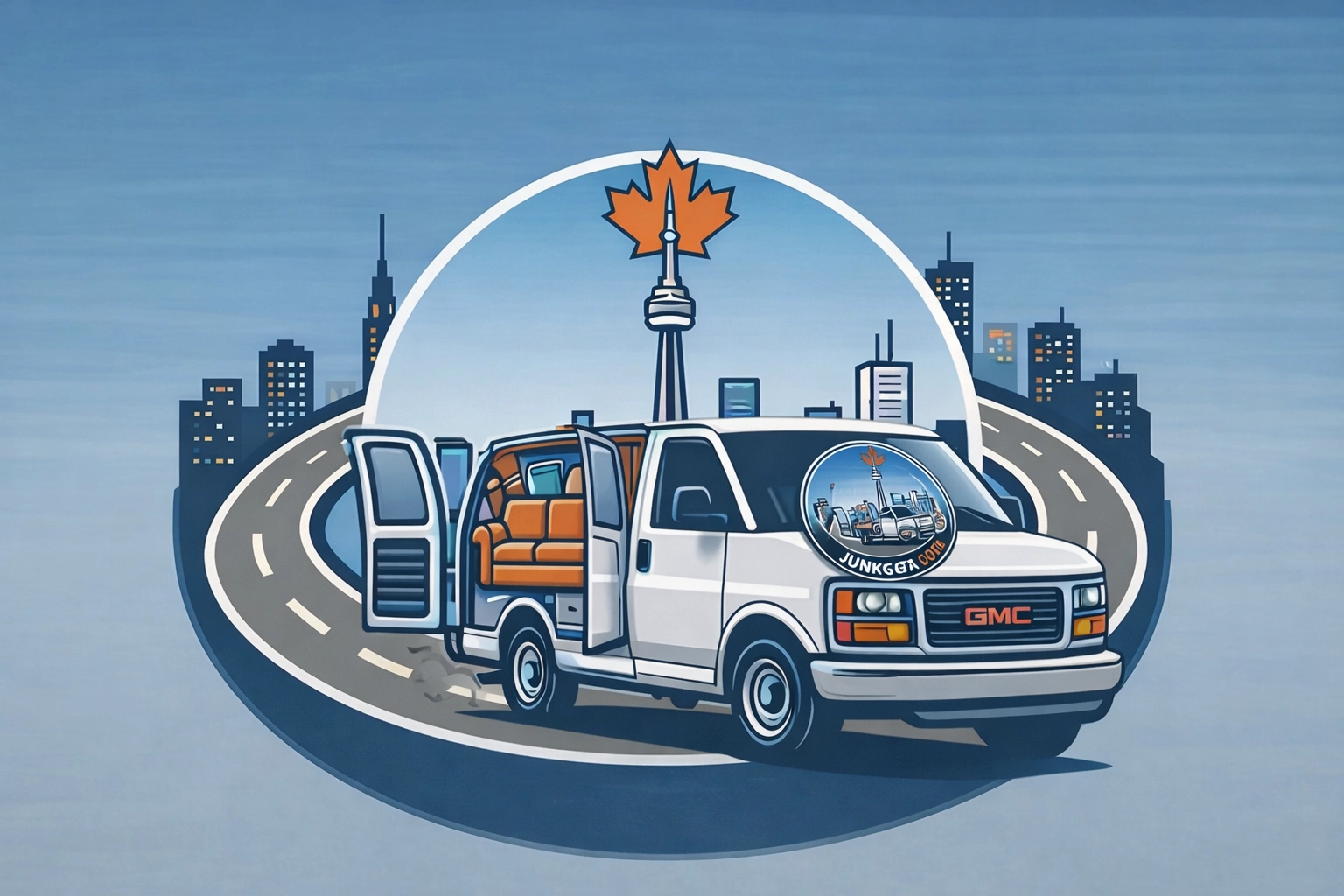 Commercial Junk Removal GTA: Scale Your Business Without the Clutter branded-junk-removal-cargo-van-toronto-skyline.webp A branded cargo van filled with junk items, including a couch and boxes