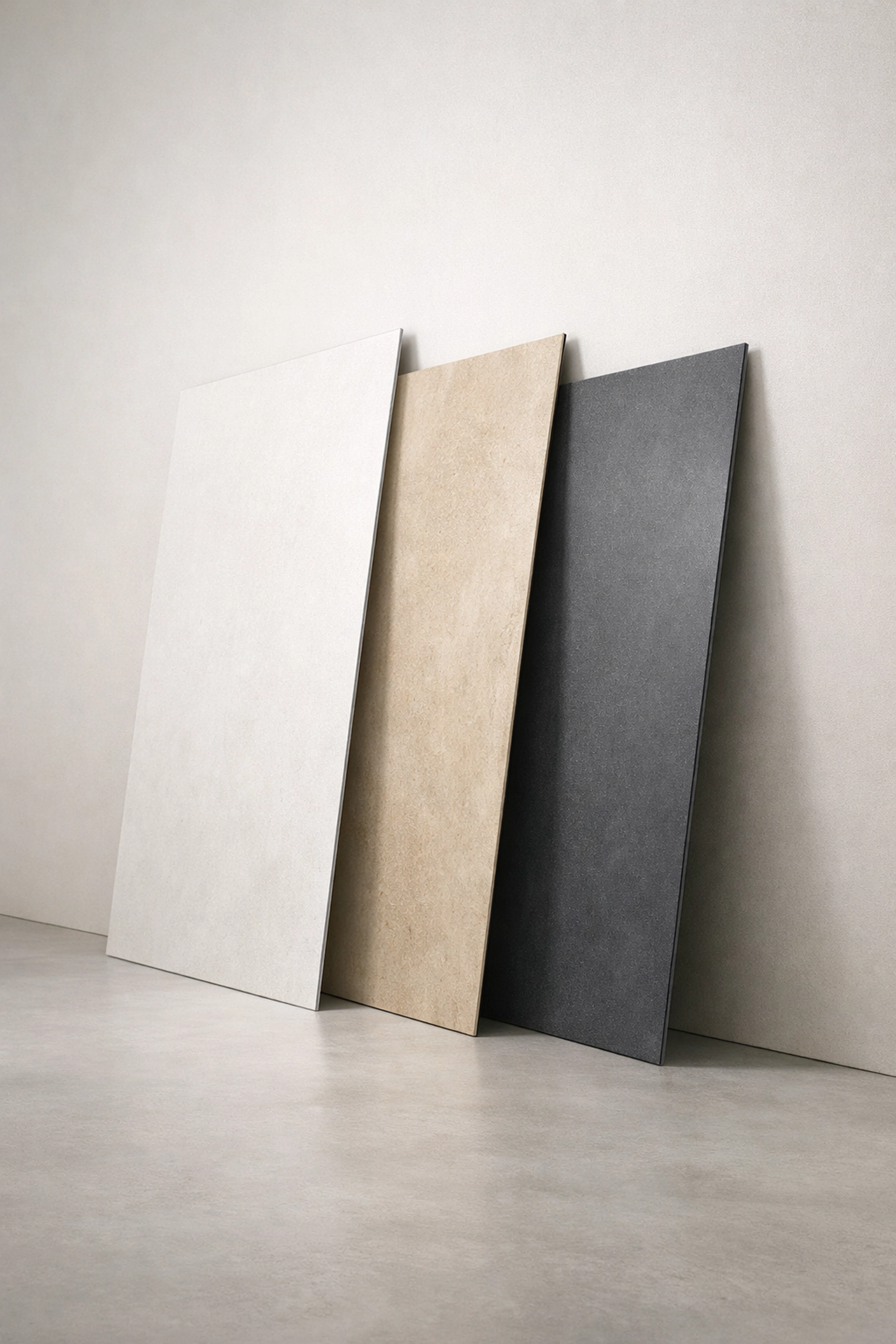 Panneaux de pierre légers ECO-FLEXI MCM de différentes couleurs démontrant la finesse et la flexibilité du matériau.