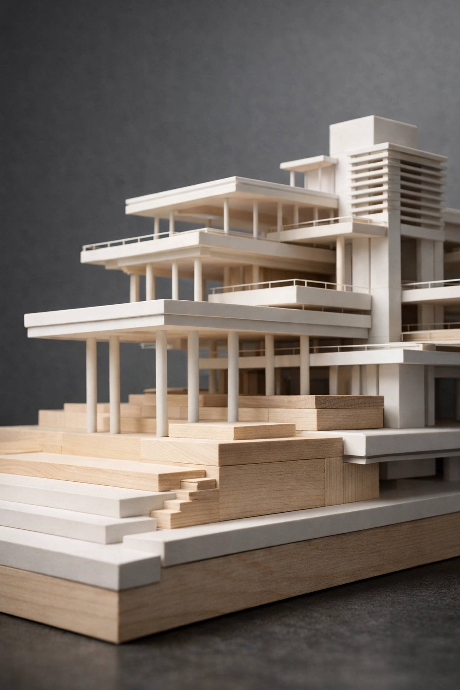 Sophisticated architectural model on a dark background, illustrating a scalable business structure and legacy.