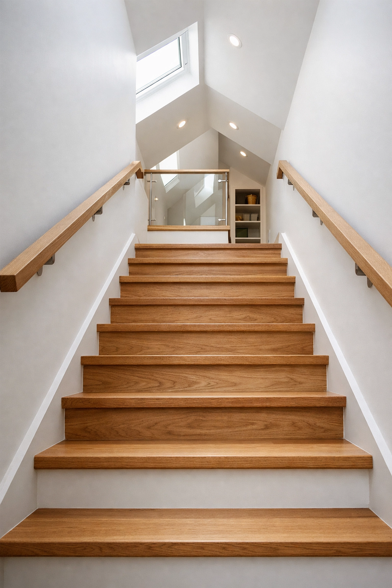 Modern loft conversion staircase with adequate headroom and natural lighting