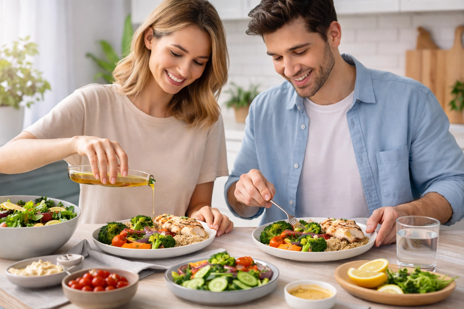 Balanced healthy meal featuring protein and vegetables, ideal for fat loss and nutrition for beginners.