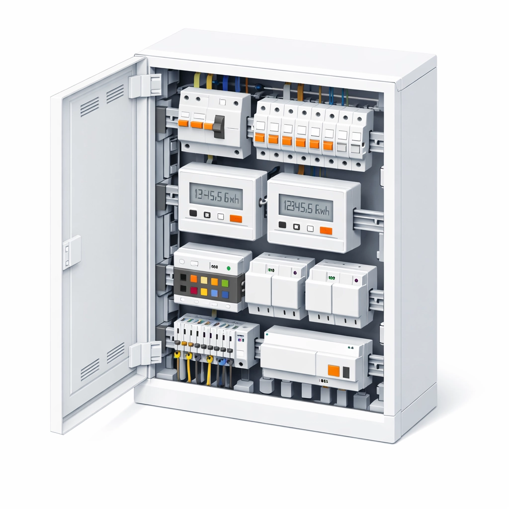 Moderner Elektro-Verteilerkasten mit Smart Home Komponenten für Energieeffizienz in Wien.