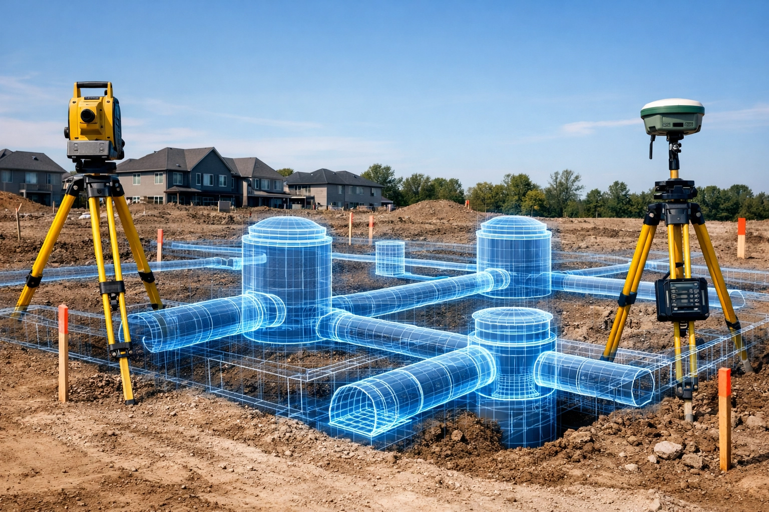 Ontario residential land development site showing site grading and underground sewer servicing plans.