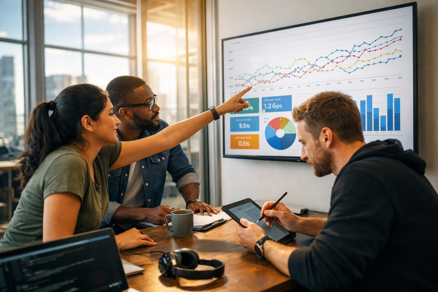 IT professionals and a ServiceNow implementation partner analyzing ITOM data for better ROI.